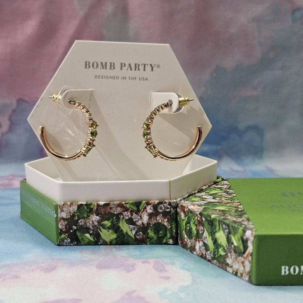 Gold and Green Hoop Earrings